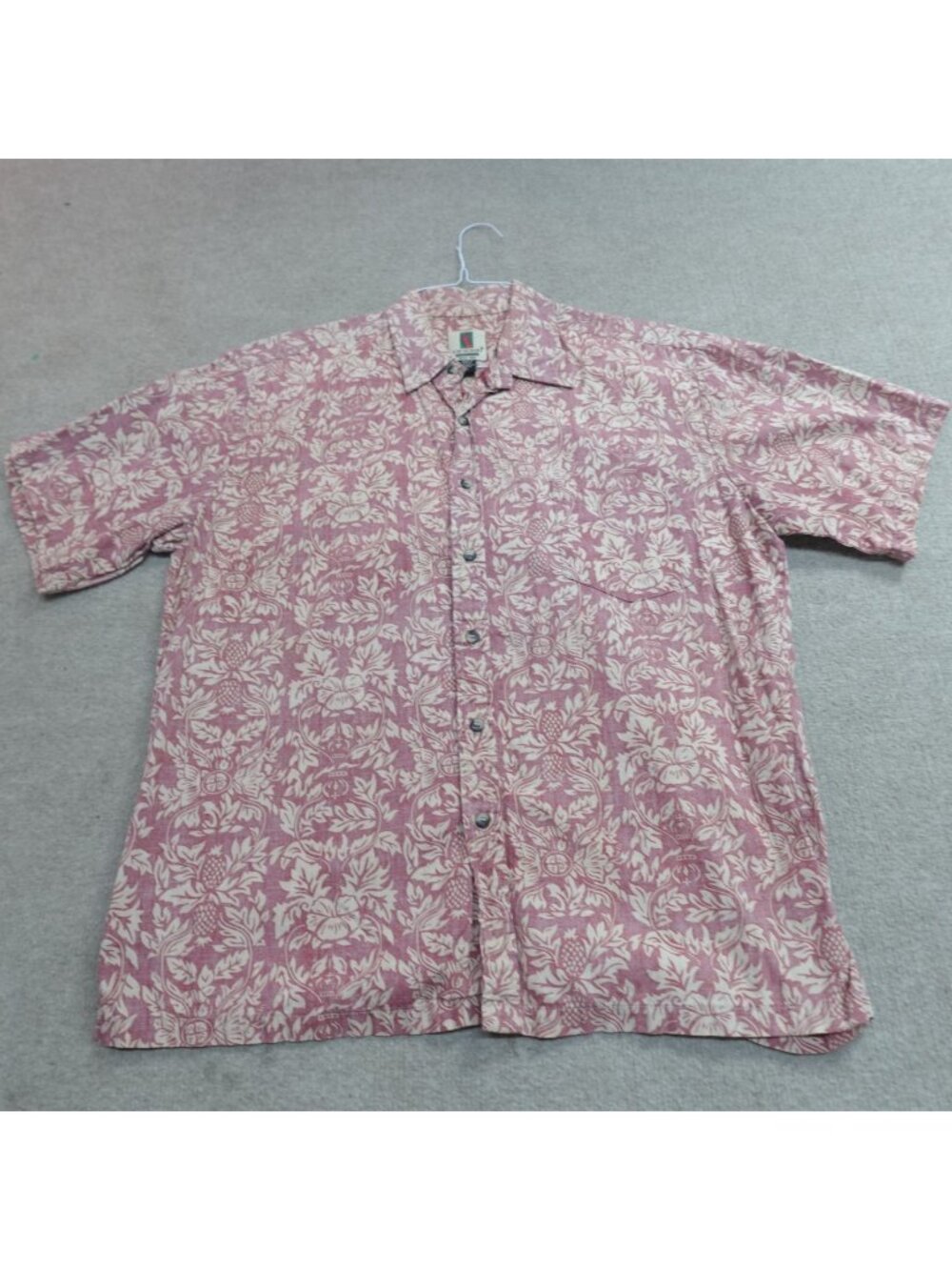 Tori Richard Shirt Large Red Beige Floral Reverse Print Hawaiian Made in USA